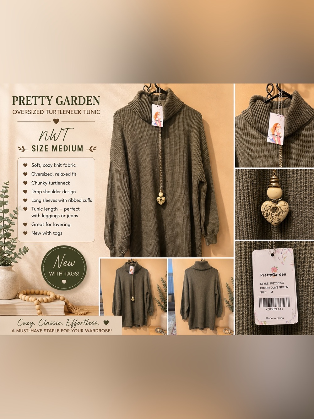 Ribbed Turtleneck Sweater in Brown Size Medium NWT